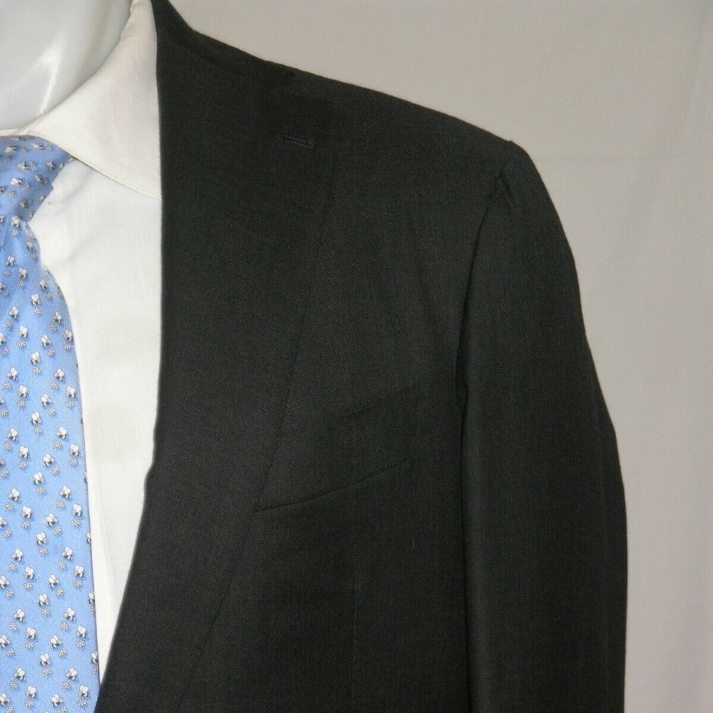 David Chu Bespoke Solid Charcoal Two Butto Suit Jacket 42L